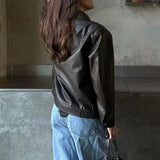 Women Chic Fashionable Zipper Leather Jacket