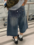 Streetwear Washed Punk Rivets Denim Jorts