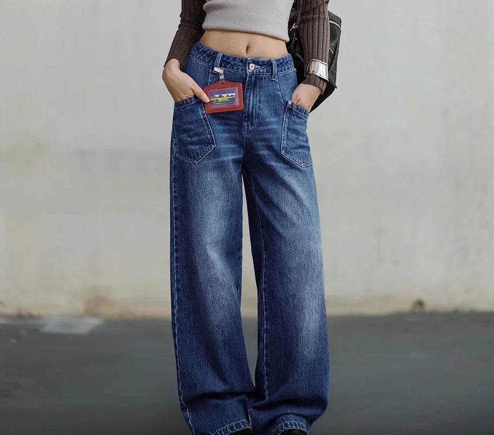 Mid Waist Multipocket Wide Leg Jeans