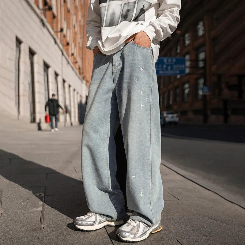 Vintage Star Embroidered Washed Denim Jeans