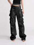 Vintage Zipper High Waist Baggy Leather Pants
