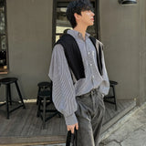 Streetwear Oversized Japanese Style Black Striped Shirt
