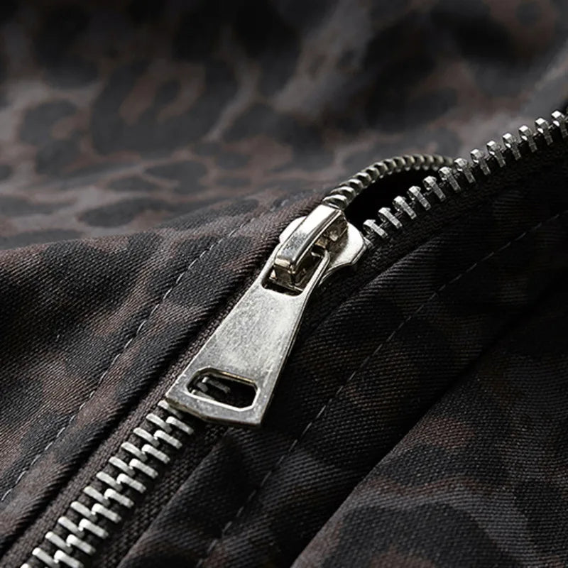 Thick Warm Leopard Print Fleece Fur Collar Jacket