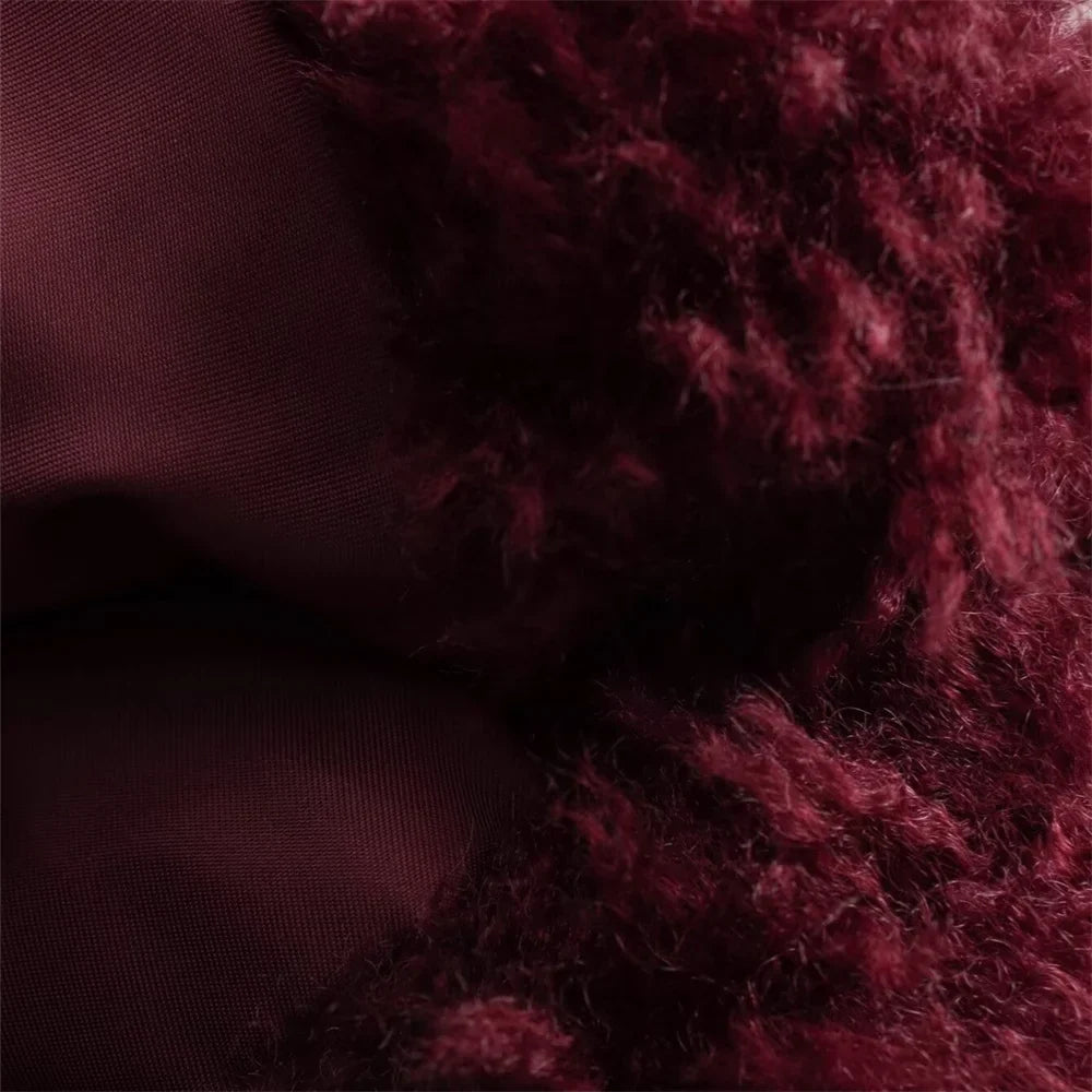 Y2K Comfortable Red Angora Faux Fur Jacket