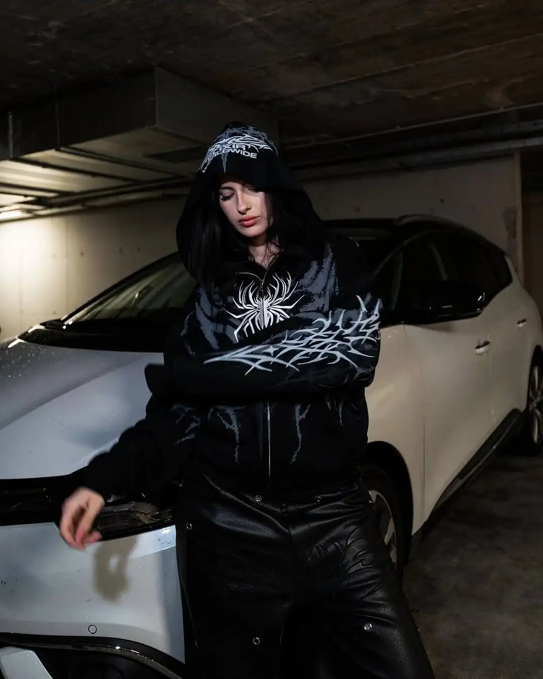 Spider Design Retro Punk Zipper Sweatshirt