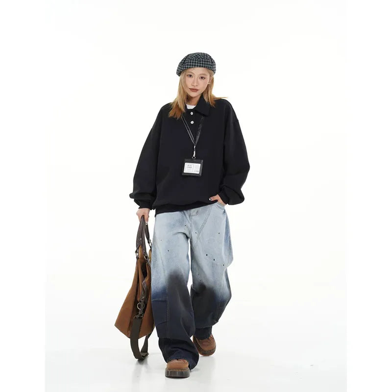 Vintage American Gradient Design Curved Jeans