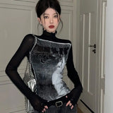 Vintage Mesh High Neck Long T-Shirt