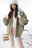 Travel-Essential Oversized Fur Stand Collar Parka Jacket