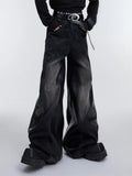 Streetwear Red Patchwork Baggy Wide Leg Jeans