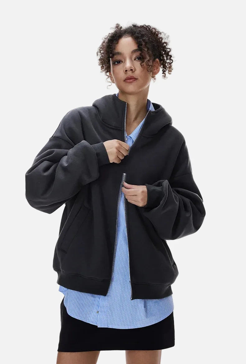 Warm Double Zip Hip Hop Hooded Sweatshirt