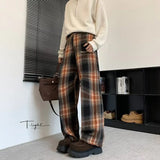 American Style Plaid Drape Straight Leg Pants