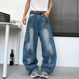 Iconic Blue Distressed Loose Straight Jeans