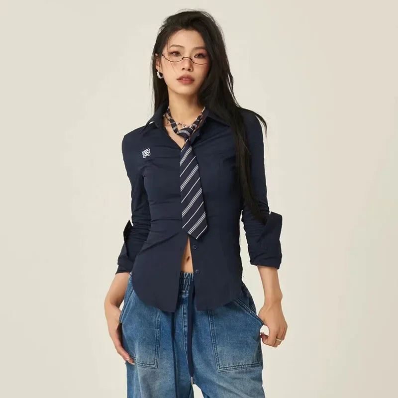 Women Stylish Trendy White Slim Fit Tie Shirt