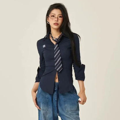 Women Stylish Trendy White Slim Fit Tie Shirt
