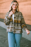 Brown Aztec Print Western Bomber Jacket