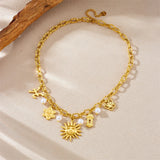 Golden Flower Pearl Sun Pendant Necklace