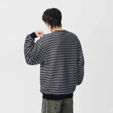 Y2K Striped Oversized Crew Neck Sweatshirt