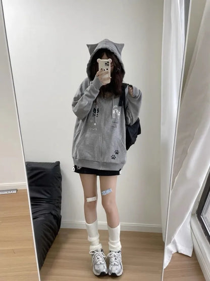 Y2K Kitty Paw Print Hoodie