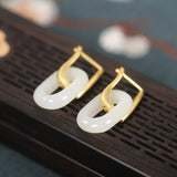 Gold Hetian Jade Geometric Irregular Earrings