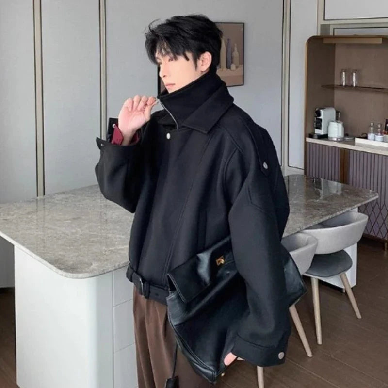 Classic Thick Woolen Stand Collar Parkas Irregular Jacket
