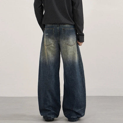 Patchwork Distressed Wide Leg Washing Denim Jeans