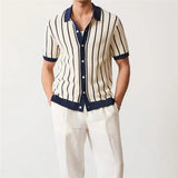 Stylish Striped Knit Polo Cardigan