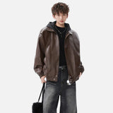 Retro American Hooded Leather Biker Jacket
