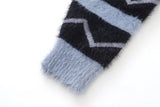 Women Retro V-Neck Collar Mohair Striped Cardigan