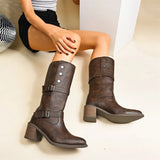 Retro Brown Hip Hop Cowboy Leather Boots