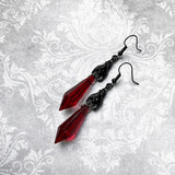 Gothic Black Bat Red Teardrop Earrings
