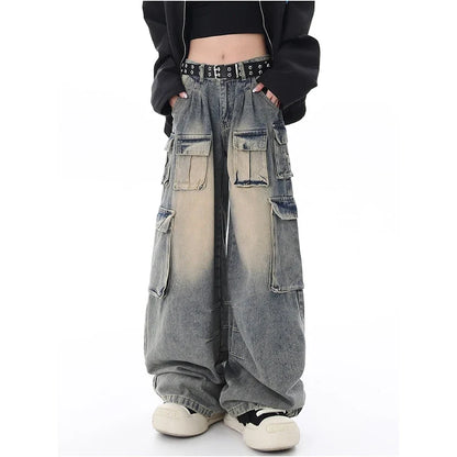 Women Cute Trendy High Waist Wide Leg Blue Jeans