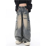 Women Cute Trendy High Waist Wide Leg Blue Jeans
