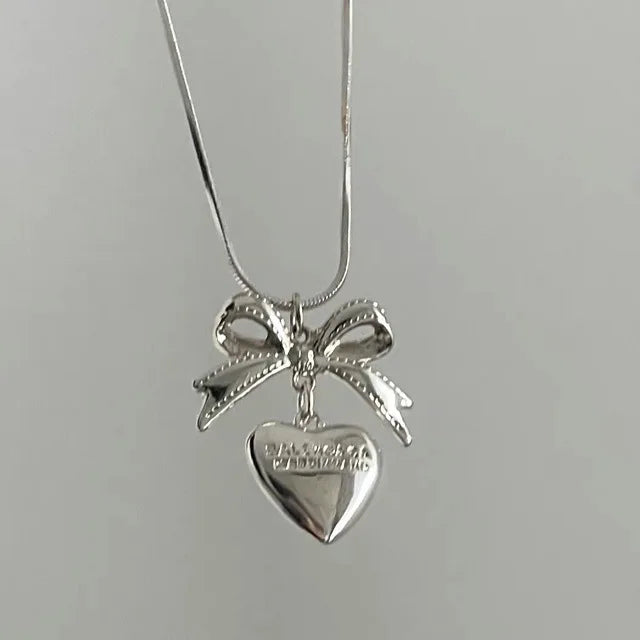 Ribbon Heart Pendant Gothic Necklace