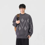 Cozy Argyle Knit Crew Neck Classic Sweater