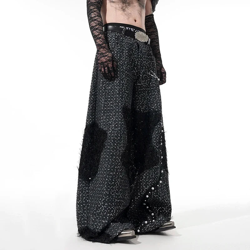 Pearl Patchwork Sequins Denim Jeans