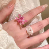 Elegant Floral Glass Bead Stretch Ring