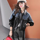 Autumn Loose Patchwork Denim & Leather Jacket