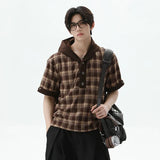 Effortless Plaid Button-Up Hooded T-Shirt