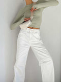 Crew Neck Solid Slim Long Sleeve Crop Top