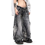 Men Classic Cut Burr Patchwork Baggy Jeans
