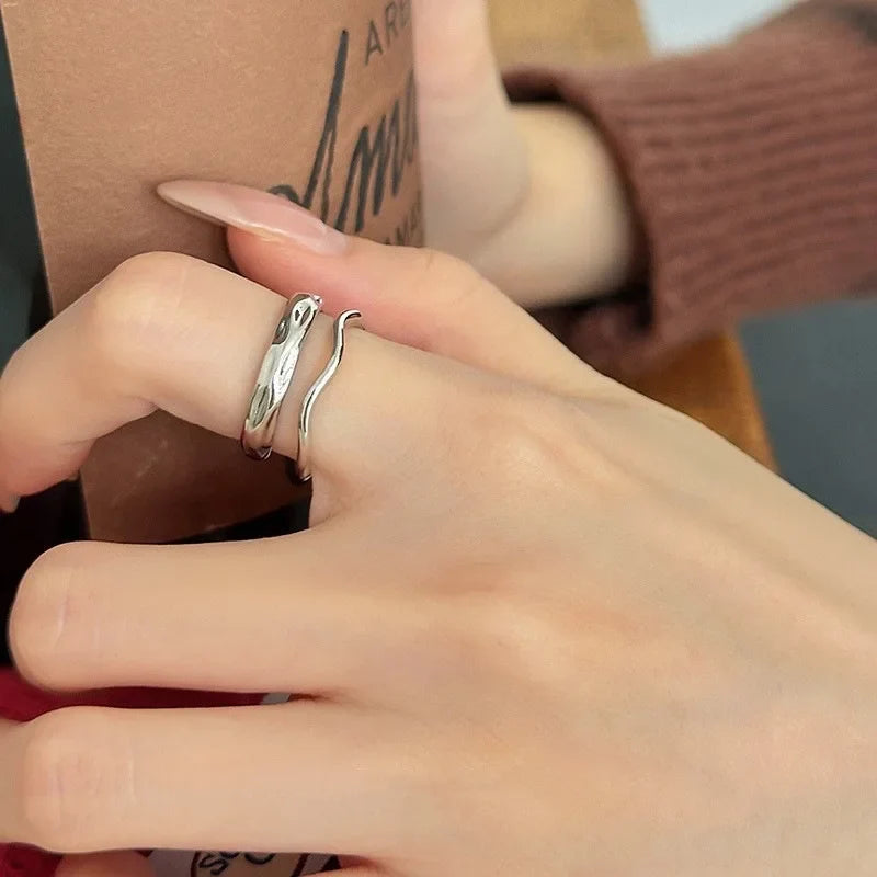 Women Wavey Sterling Silver Double Layer Line Ring