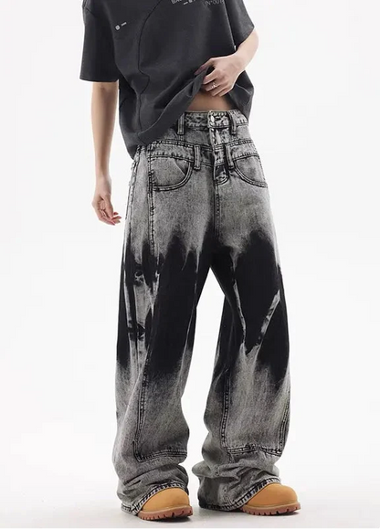 Vintage Patchwork Tie Dye Wide Jeans