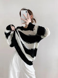 Women Comfort Cozy Striped Mohair Sweater