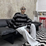 Classic Hairy Striped Round Neck Sweater