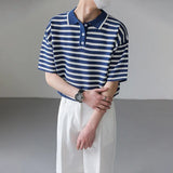 Classic Luxury Striped Polo Button Down T-Shirt