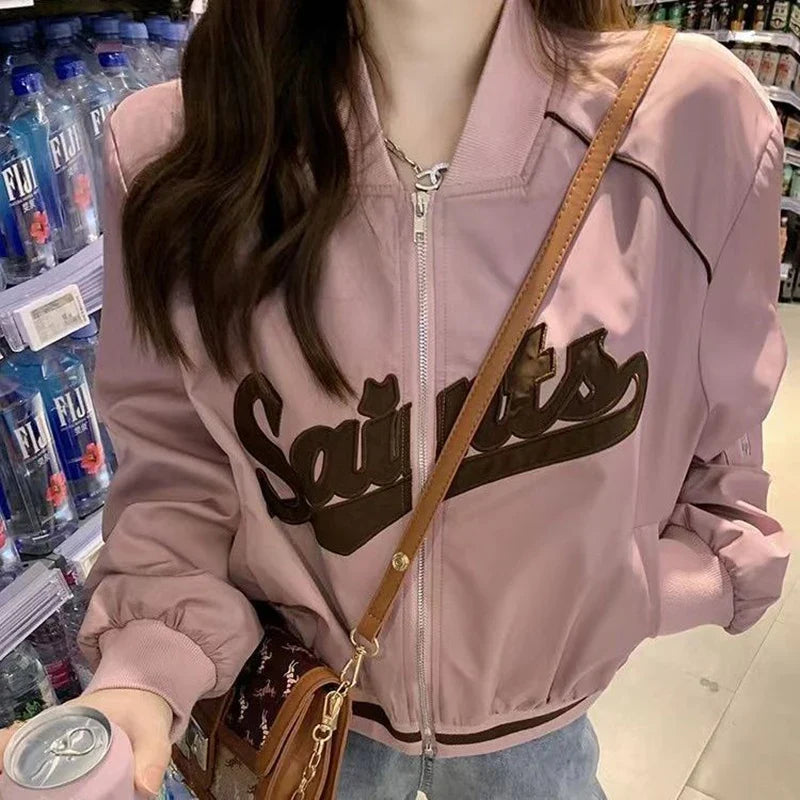 Women Stylish Embroidered Baseball Jacket