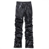 Breathable Stylish Pleated Leather Motorcycle Pants