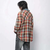Fashionable Vintage Plaid Frayed Edge Long Sleeve Shirt