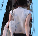 Model wearing the white Animal Lover's Cozy T-Shirt