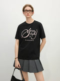 Women Versatile Retro Loose Round Neck Alphabet T-Shirt